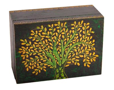 Holzbox BAUM DES LEBENS grün 17,5 x 12,5 x 7,5 cm Handbemalt Holzkiste Schatulle