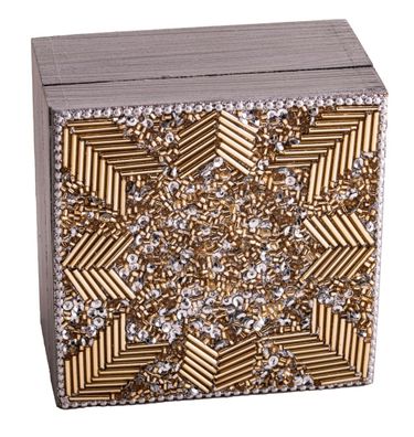 Holzbox KOSMOS gold silber 10 x 10 x 6 cm Handarbeit Kiste Schatulle Altarkästchen