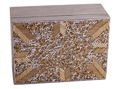 Holzbox KOSMOS gold silber 17,5-12,5-8 cm Handarbeit Kiste Schatulle Altarkästchen
