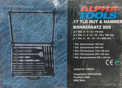 Alpha Tools 17teilig Bohrer-Meisselsatz im Koffer