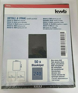 KWB Schleifpapier Metall & Stahl Blauköper K240 50 Stück 230x280mm