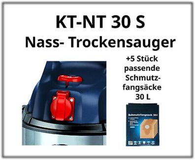 Nass Trockensauger KT-NT 30 S 1500 W + 5 Schmutzfangsäcke 30 L