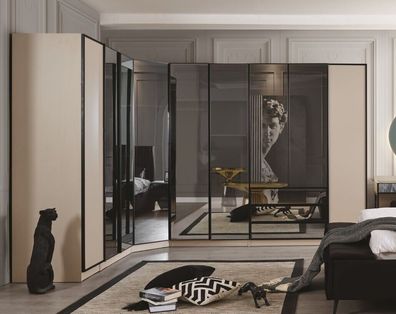 Eckschrank Schlafzimmer modern Möbel Luxus beige Glas Kleiderschrank