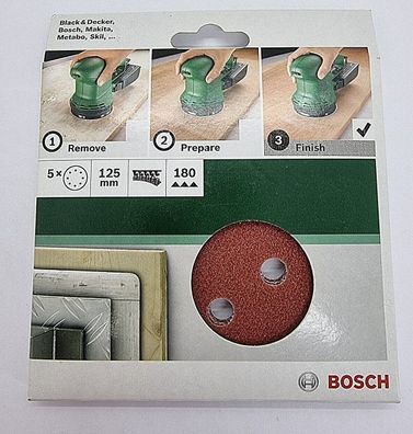Bosch 5 Stück K180 Schleifblatt für Exzenterschleifer 125mm 2609256A26