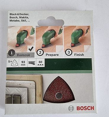 Bosch 5 Schleifblätter Dreiechschleifer 93mm K60 6 Loch 2609256A49