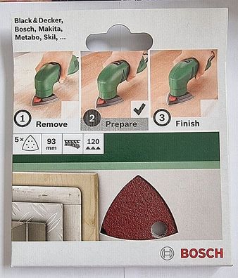 Bosch 5 Schleifblätter Dreiechschleifer 93mm K120 6 Loch 2609256A51