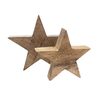 Mango Holz Stern 2er Set - 20 / 15 cm - Weihnachten Advent Tisch Fenster Deko