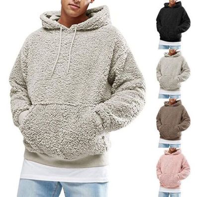 Mens Teddyfell Kapuzen Kapuzenpullover fleece Pulli Winter PluschPulli weich
