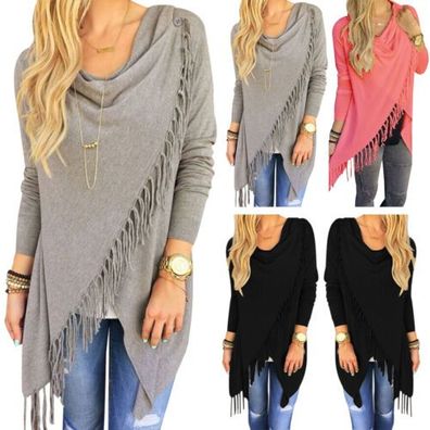 Damen Strick Poncho Pullover Strickjacken Damen Quaste Fransenschal Obermantel