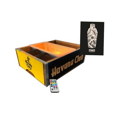 Havana Club Rum Ron Barcaddy aus Holz mit LED Beleuchtung Holzkiste mit verstel