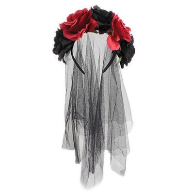 Rose Blumenschleier Halloween Kostüm Stirnband Tag der Rot + Schwarz