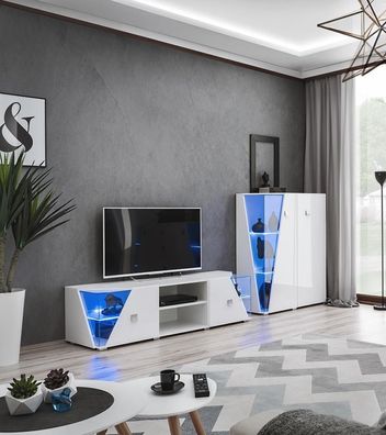 TV-Ständer Wohnwand Wohnzimmer Modern Möbel Lowboard Weiß Vitrine