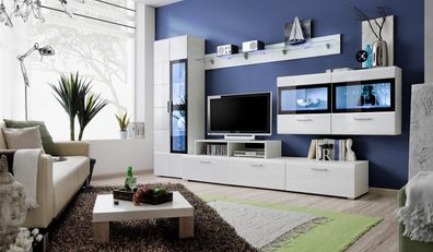 Wohnwand Luxus Set Wohnzimmer TV Ständer Vitrine Holz Wandschrank Neu