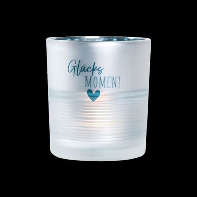 Glas-Windlicht - Gilde Teelichthalter Glücks Moment - Glas Deko Wohndeko Motiv - fü