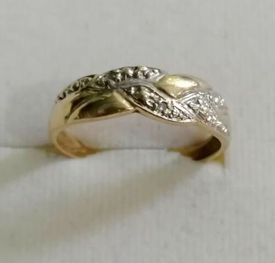 Goldring bicolor Gelb-Weiß Gold Ring 585 14K mit Diamanten, Gr.54