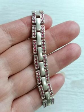 Silber 925 Armband mit elegante Rubinen, Länge 20.5cm, Breite 1cm, 27.4g, Top!!