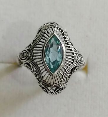 Silber Ring 925 mit elegante Aquamarin & Perlen , Antik style, Gr.50, Neu, Top!!