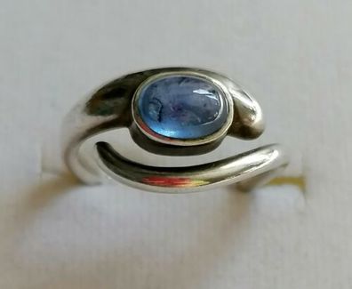 Silber Ring 925 Schlange mit elegante blaue Stein, Gr.52