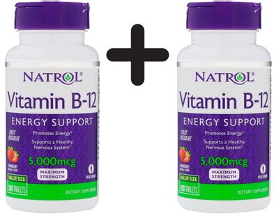 2 x Vitamin B-12 Fast Dissolve, 5000mcg, Strawberry - 100 tabs