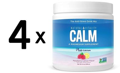 4 x Natural Calm Plus Calcium, Raspberry Lemon - 226g