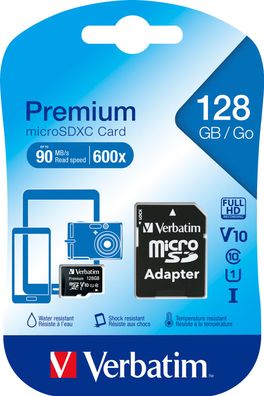 microSDXC Card 128GB, Premium, Class 10, U1 + SD-Adapter