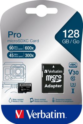 Verbatim microSDXC-Card 128GB, PRO, U3, UHS-I, 4K UHD