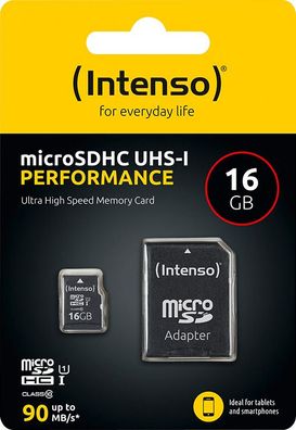 Intenso microSDHC Card 16GB, Performance, Class 10, U1
