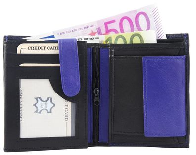 SteinMeister Herren Geldbörse aus Echtleder 10 x 12 cm schwarz-blau