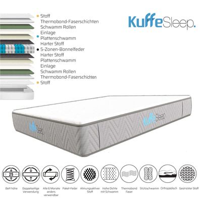 KuffeSleep Comfy Sleep Matratze Federkern, 25 cm hoch, H3, Orthopädisch
