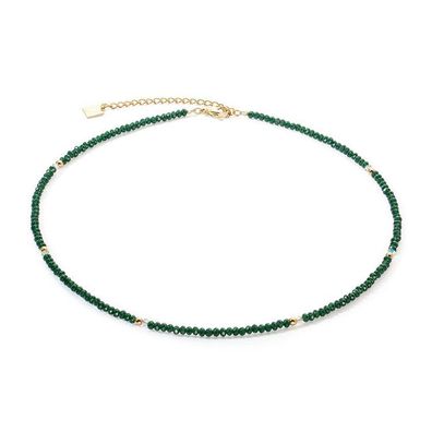 Collier - Edelstahl Gold - kleine grüne Kugeln