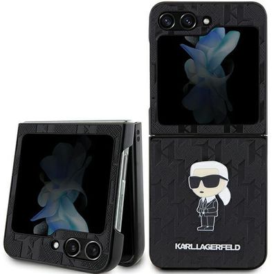 Handyhülle Case für Galaxy Z Flip 5 Karl Lagerfeld Kunstleder Logo Figur schwarz