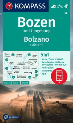 Kompass Wanderkarte 54 Bozen und Umgebung / Bolzano e dintorni 1:50.000: 5i ...