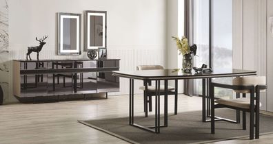 Luxus Esszimmer Set Esstisch 4x Stühle Sideboard mit 2x Spiegel Tisch