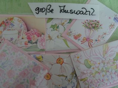 edle geprägte pastell mini Grußkarten Blumen Tee neutral ohne Text