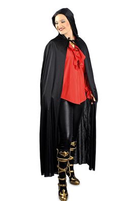 Kostüm Cape schwarzer Umhang Kutte Pirat Mittelalter Vampir 140 cm Kapuzenumhang