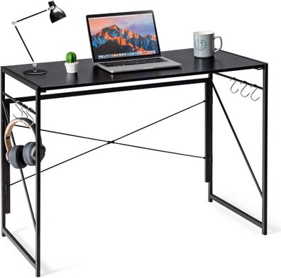 klappbarer Schreibtisch, Klapptisch mit 6 Haken & Metallrahmen, Computertisch