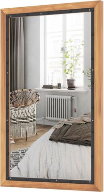 echteckiger Spiegel mit Holzrahmen, 55 x 90 cm, rustikaler Wandspiegel, Hängespiegel
