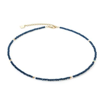 Collier - Edelstahl Gold - kleine blaue Kugeln