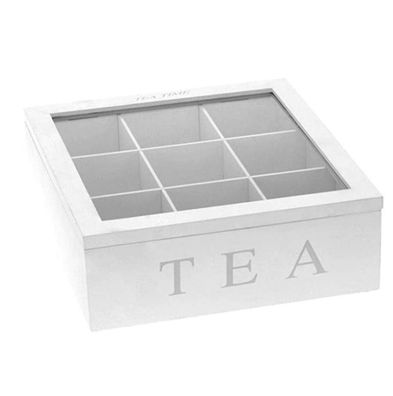 Teebox aus Holz, Teekasten in der Farbe wei?, Teekiste mit 9 F?chern, gro?e