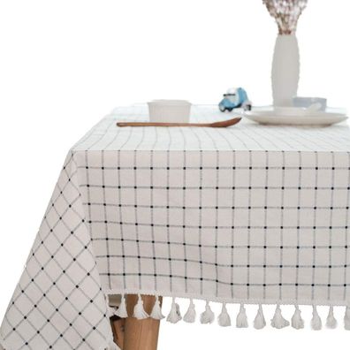 Runde Tischdecken Rund Tischdecke aus Baumwolle und Leinen Rechteckige Quasten