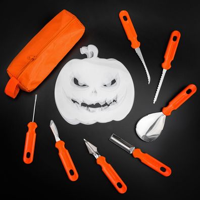 Precorn Halloween Kürbis Schnitzset 7-teilig. Werkzeugset & 6 Schnitz Vorlagen