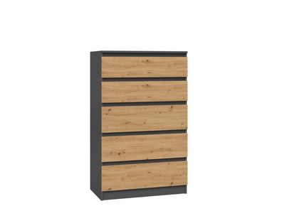 Kommode, Sideboard mit 5 Schubladen (70cm x 40cm x 109,5cm) in Anthrazit & Artisan