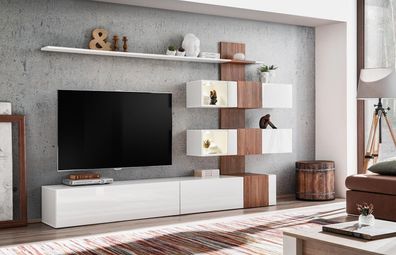Wohnwand Designer Wohnzimmer Set Lowboard Wandregal TV-Ständer Neu Möbel