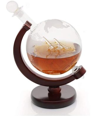 Whiskykaraffe im Globus Design - Weltkugel Dekanter aus Glas mit Segelschiff