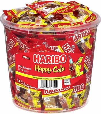 Haribo Happy Cola Gummibärchen Weingummi Fruchtgummi 100 Minibeutel 1kg Dose
