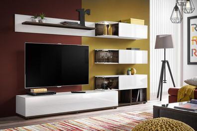 Wohnwand Design Wandregal TV-Ständer Regal Wohnzimmer Holz Einrichtung