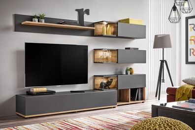 Luxus Wohnwand Wandregal Regal Wohnzimmer TV-Ständer Modern Holz Designer