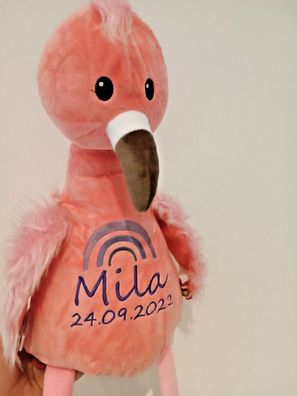 Flamingo personalisiertes Kuscheltier bestickt Schutzengel Geburt Weihnachten