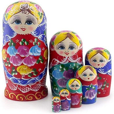 Russische Matroschka-Puppen aus Holz zum Stapeln, Set 7