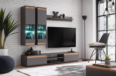 Luxus Wohnwand tv Ständer Holz Designer Wohnzimmer Grau Möbel Wandschrank